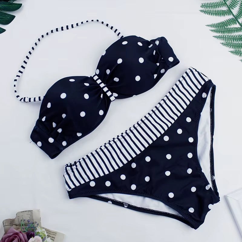 Dot Sexy Bikini Push up 2 Piece Swimsuit Women Swimwear Bodysuit Beachwear Halter Print Bikinis Bathing Suit Women 2023 XL
