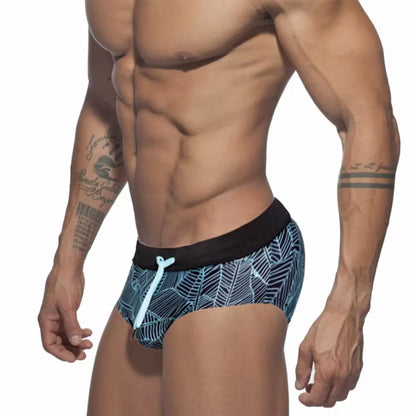 Men Swimwear Sexy Swimming Trunks Briefs Low Waist Mens Leaf Swim Trunk Brief Man Swimsuit Beachwear Beach Bikini Surfing Shorts
