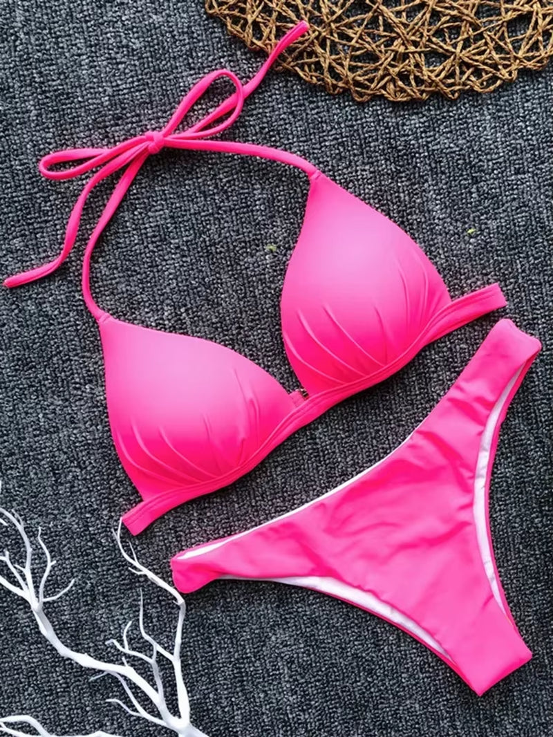 Sexy Halter Push up Bra Cup Bikini 2025 Women Swimsuit Female Swimwear Two Pieces Bikini Set Brazilian Bathing Suit Swim Beach