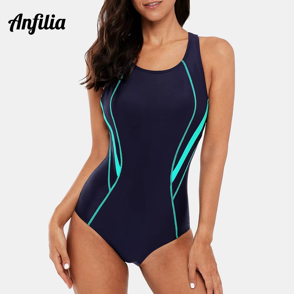 Women One Piece Sports Swimwear Sports Swimsuit Backless Beachwear Bathing Suit Training Bikini Monokini