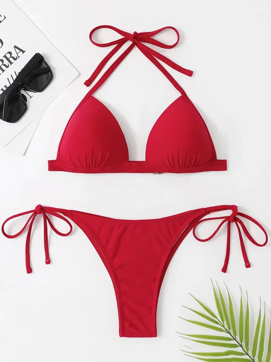 Sexy Halter Push up Bra Cup Bikini 2025 Women Swimsuit Female Swimwear Two Pieces Bikini Set Brazilian Bathing Suit Swim Beach
