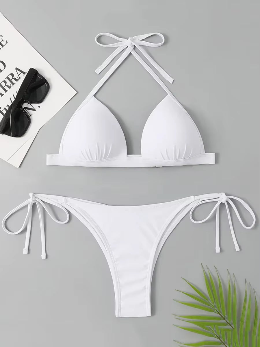 Sexy Halter Push up Bra Cup Bikini 2025 Women Swimsuit Female Swimwear Two Pieces Bikini Set Brazilian Bathing Suit Swim Beach