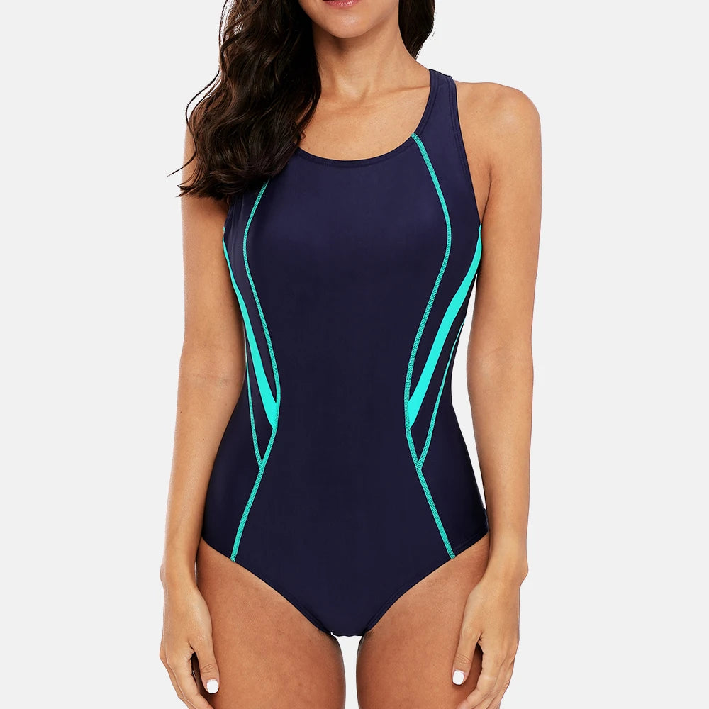 Women One Piece Sports Swimwear Sports Swimsuit Backless Beachwear Bathing Suit Training Bikini Monokini