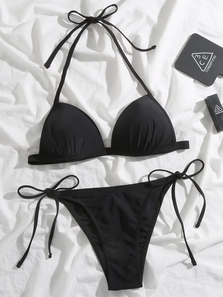 Sexy Halter Push up Bra Cup Bikini 2025 Women Swimsuit Female Swimwear Two Pieces Bikini Set Brazilian Bathing Suit Swim Beach