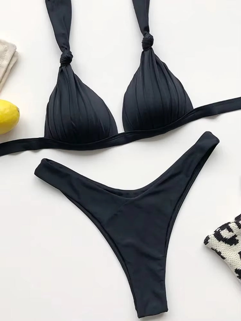 Sexy Halter Push up Bra Cup Bikini 2025 Women Swimsuit Female Swimwear Two Pieces Bikini Set Brazilian Bathing Suit Swim Beach