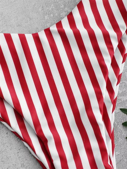 Sexy Micro Bikini 2025 Women Swimsuit Scoop Neck Striped Swimwear Knot Bow Fringe Summer Beachwear Bathing Suit Push up Biquini