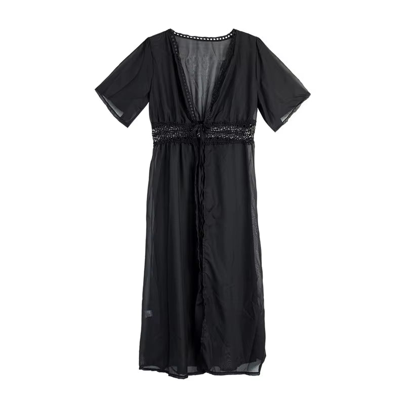 S-3XL plus Size Women Beach Dress Solid Black White Lace Beachwear Sun Protection Clothes Knitted Swimsuits Women Beach Cover Up
