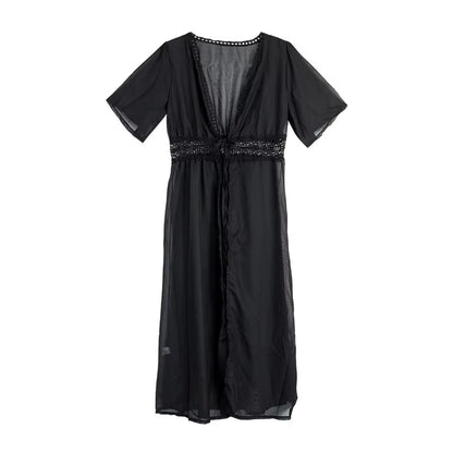 S-3XL plus Size Women Beach Dress Solid Black White Lace Beachwear Sun Protection Clothes Knitted Swimsuits Women Beach Cover Up