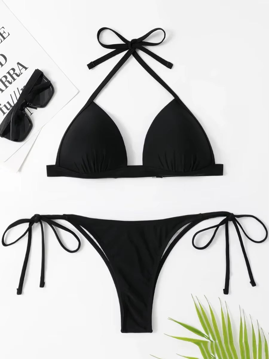Sexy Halter Push up Bra Cup Bikini 2025 Women Swimsuit Female Swimwear Two Pieces Bikini Set Brazilian Bathing Suit Swim Beach