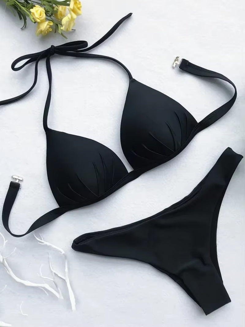 Sexy Halter Push up Bra Cup Bikini 2025 Women Swimsuit Female Swimwear Two Pieces Bikini Set Brazilian Bathing Suit Swim Beach