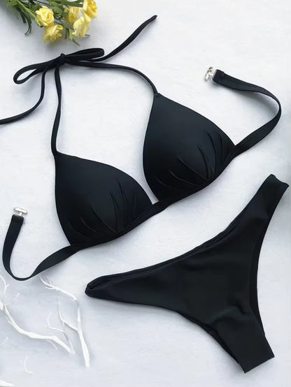 Sexy Halter Push up Bra Cup Bikini 2025 Women Swimsuit Female Swimwear Two Pieces Bikini Set Brazilian Bathing Suit Swim Beach