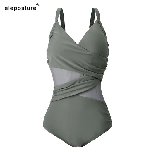 2025 New Sexy One Piece Swimsuit Women Mesh Patchwork Bathing Suits Vintage Swimwear Summer Beach Wear Swim Suit plus Size M-4XL