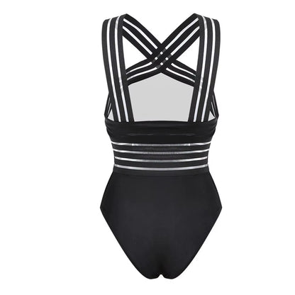 Women Bodysuit Swimsuits 2025 Summer One_Piece Swimwear for Lady High Neck Bandage Cross Back Padded up Swimming Suit for Women