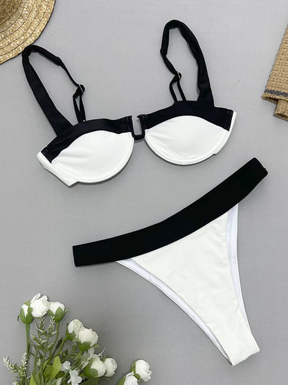 2024 New Sexy U-Bar Bikini Sets Swimsuit for Women Push up Swimwear Contrast Color Patchwork Bathing Suit Two Pieces Beachwear