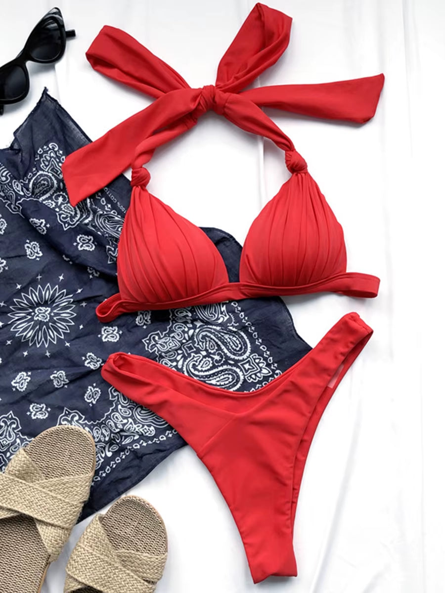 Sexy Halter Push up Bra Cup Bikini 2025 Women Swimsuit Female Swimwear Two Pieces Bikini Set Brazilian Bathing Suit Swim Beach