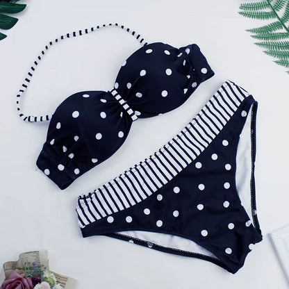 Dot Sexy Bikini Push up 2 Piece Swimsuit Women Swimwear Bodysuit Beachwear Halter Print Bikinis Bathing Suit Women 2023 XL