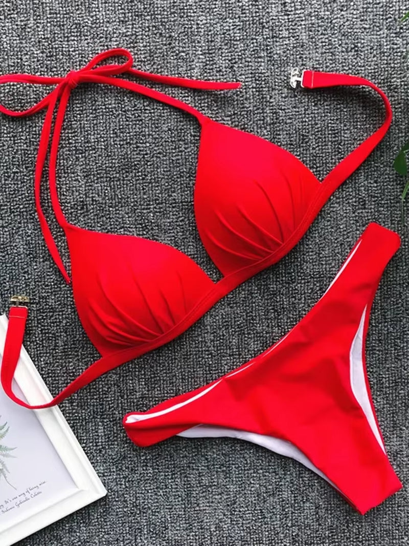 Sexy Halter Push up Bra Cup Bikini 2025 Women Swimsuit Female Swimwear Two Pieces Bikini Set Brazilian Bathing Suit Swim Beach