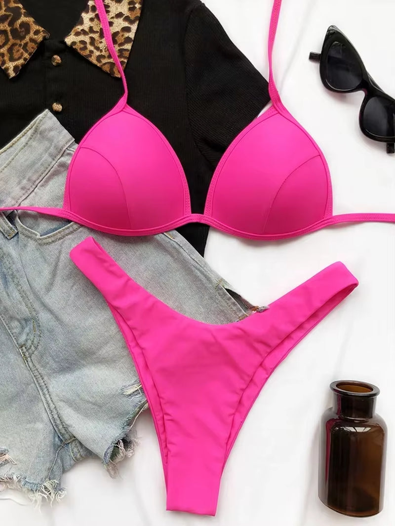 Sexy Halter Push up Bra Cup Bikini 2025 Women Swimsuit Female Swimwear Two Pieces Bikini Set Brazilian Bathing Suit Swim Beach