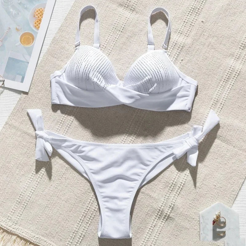 Sexy Swimwear Shine Push up Bikini Beach Female Swimsuit with Rhinestones Swimming Bathing Suit Women Bikinis Set Girl Bather