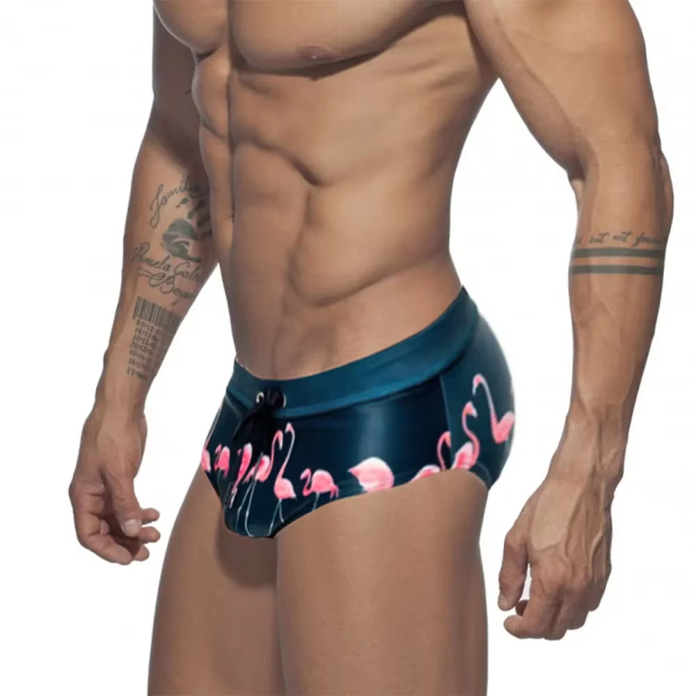Men Swimwear Sexy Swimming Trunks Briefs Low Waist Mens Leaf Swim Trunk Brief Man Swimsuit Beachwear Beach Bikini Surfing Shorts