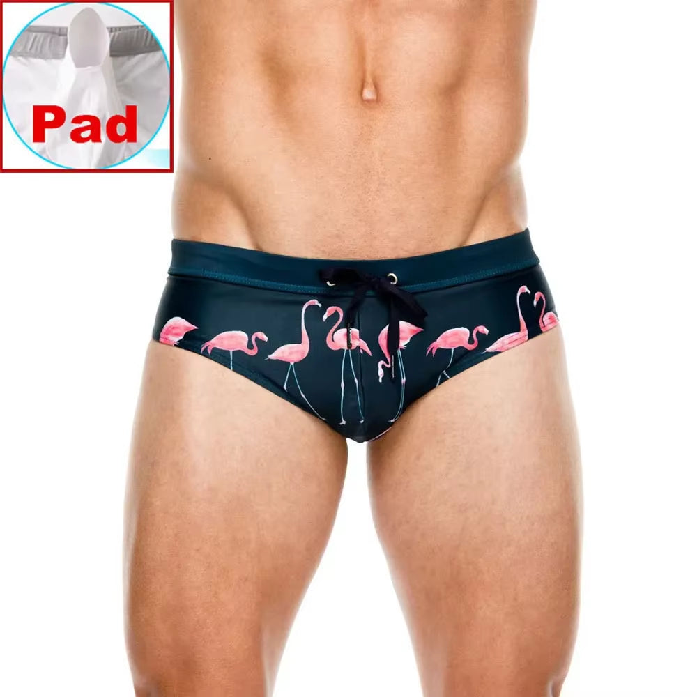 Men Swimwear Sexy Swimming Trunks Briefs Low Waist Mens Leaf Swim Trunk Brief Man Swimsuit Beachwear Beach Bikini Surfing Shorts