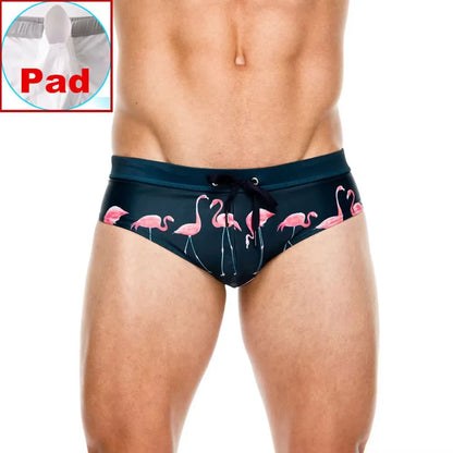 Men Swimwear Sexy Swimming Trunks Briefs Low Waist Mens Leaf Swim Trunk Brief Man Swimsuit Beachwear Beach Bikini Surfing Shorts