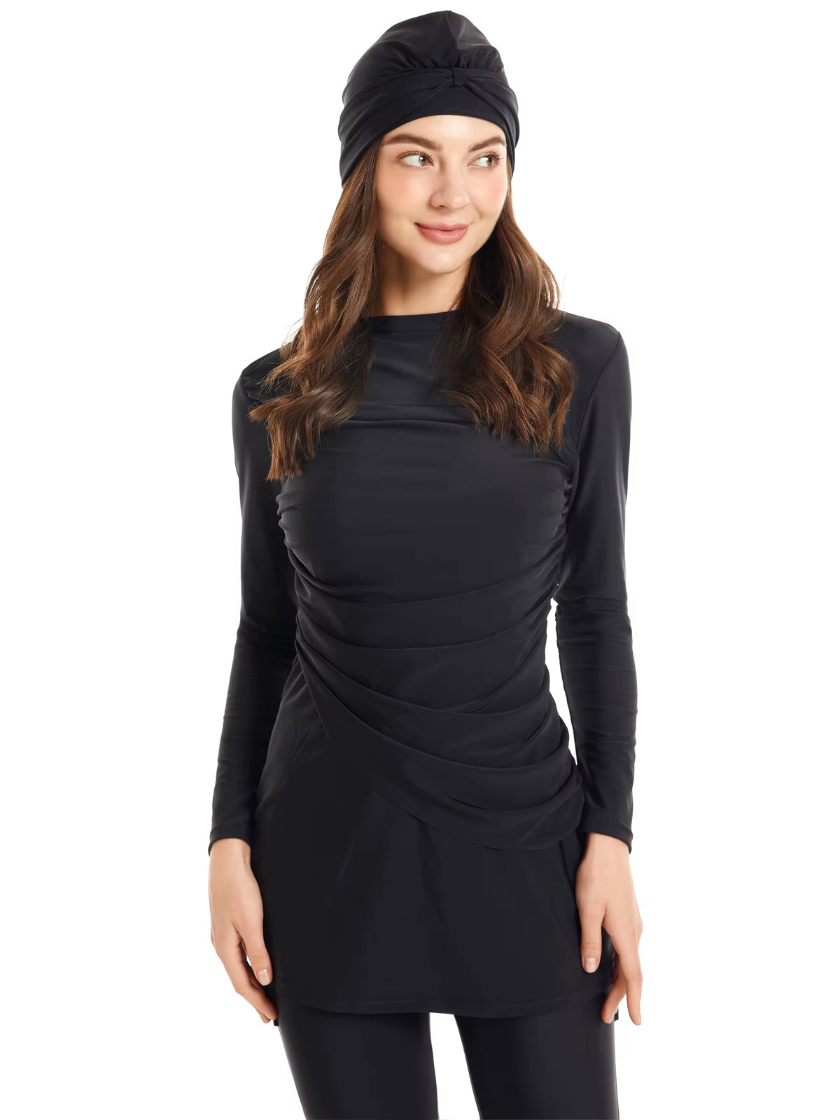 Modest Muslim Swimwear All Black Burkinis Islam Swimsuit Bikini Full Coverage Hijab Beachwear Swimwear plus Size 3PCS