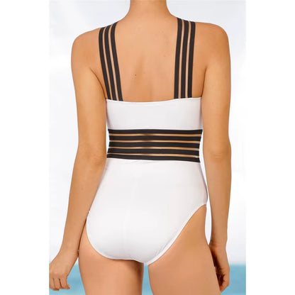 Women Bodysuit Swimsuits 2025 Summer One_Piece Swimwear for Lady High Neck Bandage Cross Back Padded up Swimming Suit for Women