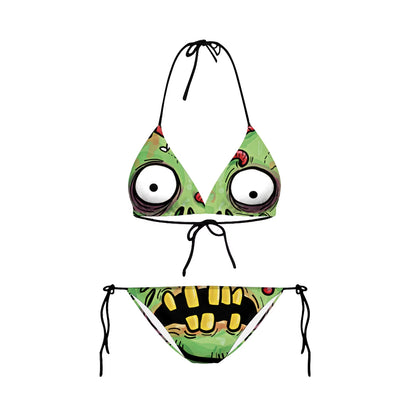 Bikini 2025 Plavky Mujer Sexy Set Swimsuit Biquini Skull Printed Women Bra Swimwear Green Bathing Suit Bikinis Y03002