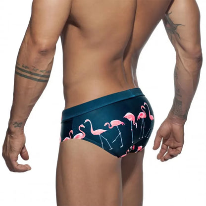 Men Swimwear Sexy Swimming Trunks Briefs Low Waist Mens Leaf Swim Trunk Brief Man Swimsuit Beachwear Beach Bikini Surfing Shorts