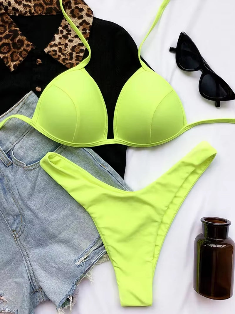 Sexy Halter Push up Bra Cup Bikini 2025 Women Swimsuit Female Swimwear Two Pieces Bikini Set Brazilian Bathing Suit Swim Beach